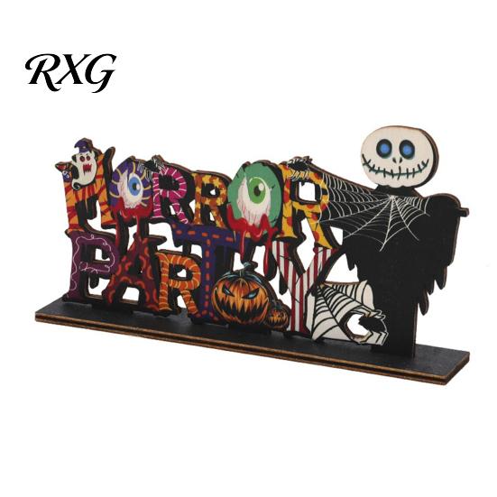 Spooky Theme Table Ornaments Halloween Wooden for Tabletop Decorations, Stable Base Three Dimensional Centerpiece Home Party And Haunted House
