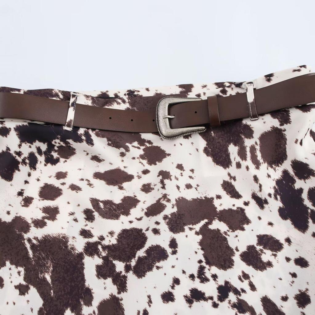 2025 Spring Slim High-Waisted Belted Animal Print Midi Skirt for Women - Sexy & Sophisticated