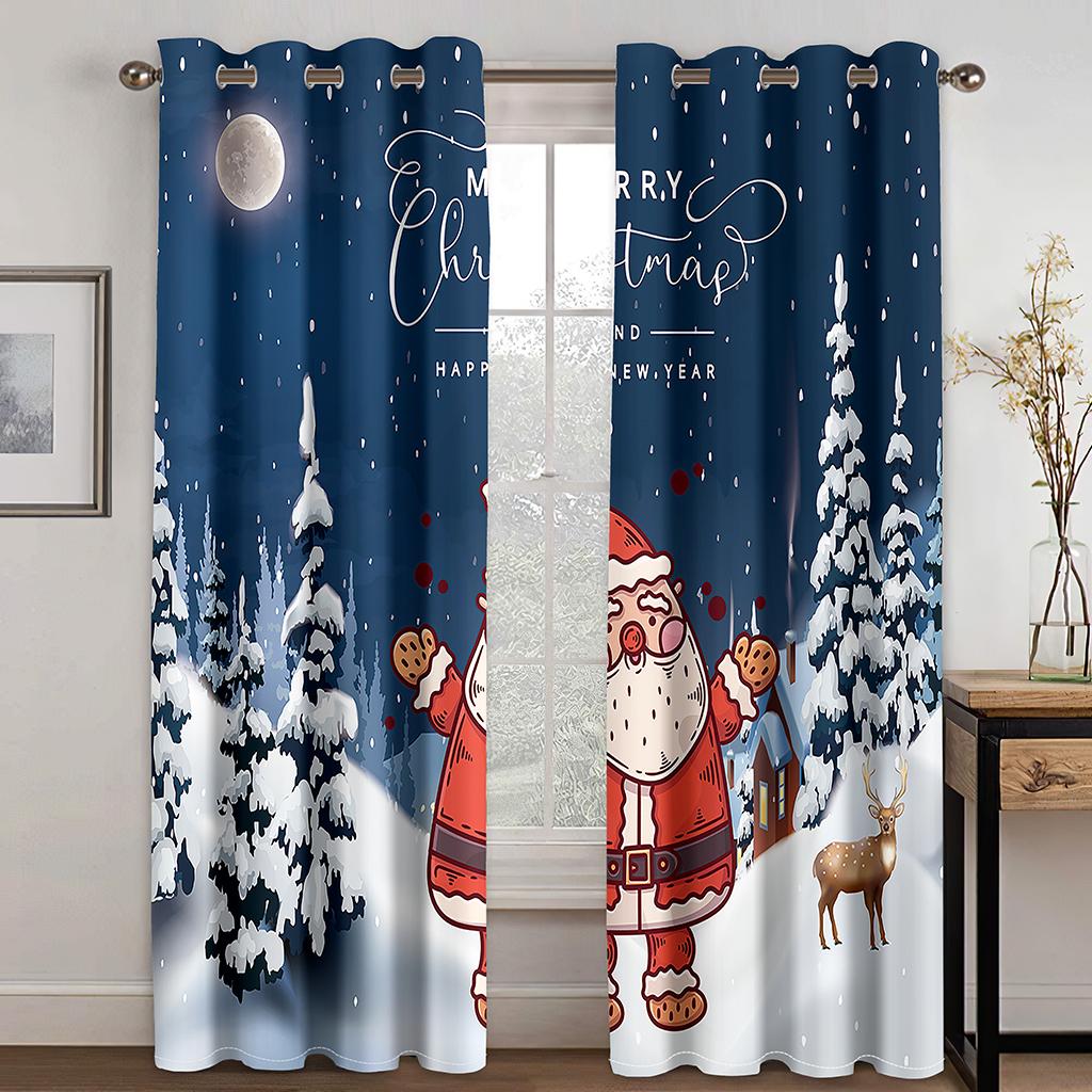 Weihnachtsdekoration Vorhang 3D Cartoon Weihnachtsmann Weihnachtsbaum Polyester Tuch Vorhang Schneemann Muster Festliche Atmosphäre