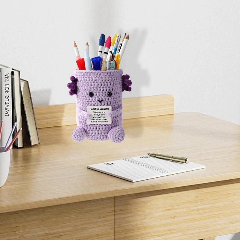 1Pc Hand Woven Plush Wool Birthday Gift Home Decor Halloween with Positive Card Pen Holder Crochet Dolls