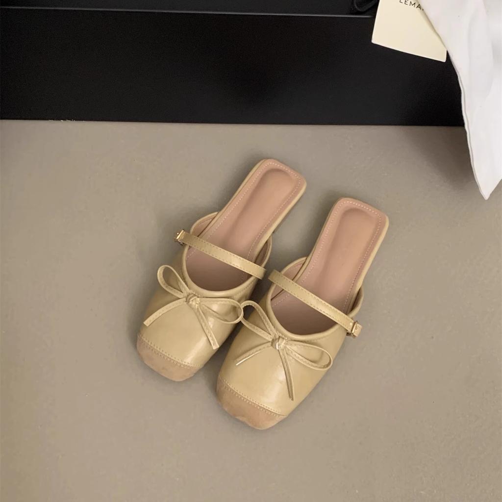 French retro bag head half slippers women's outer wear 2025 summer new thick heel one word with sandals lazy muller shoes