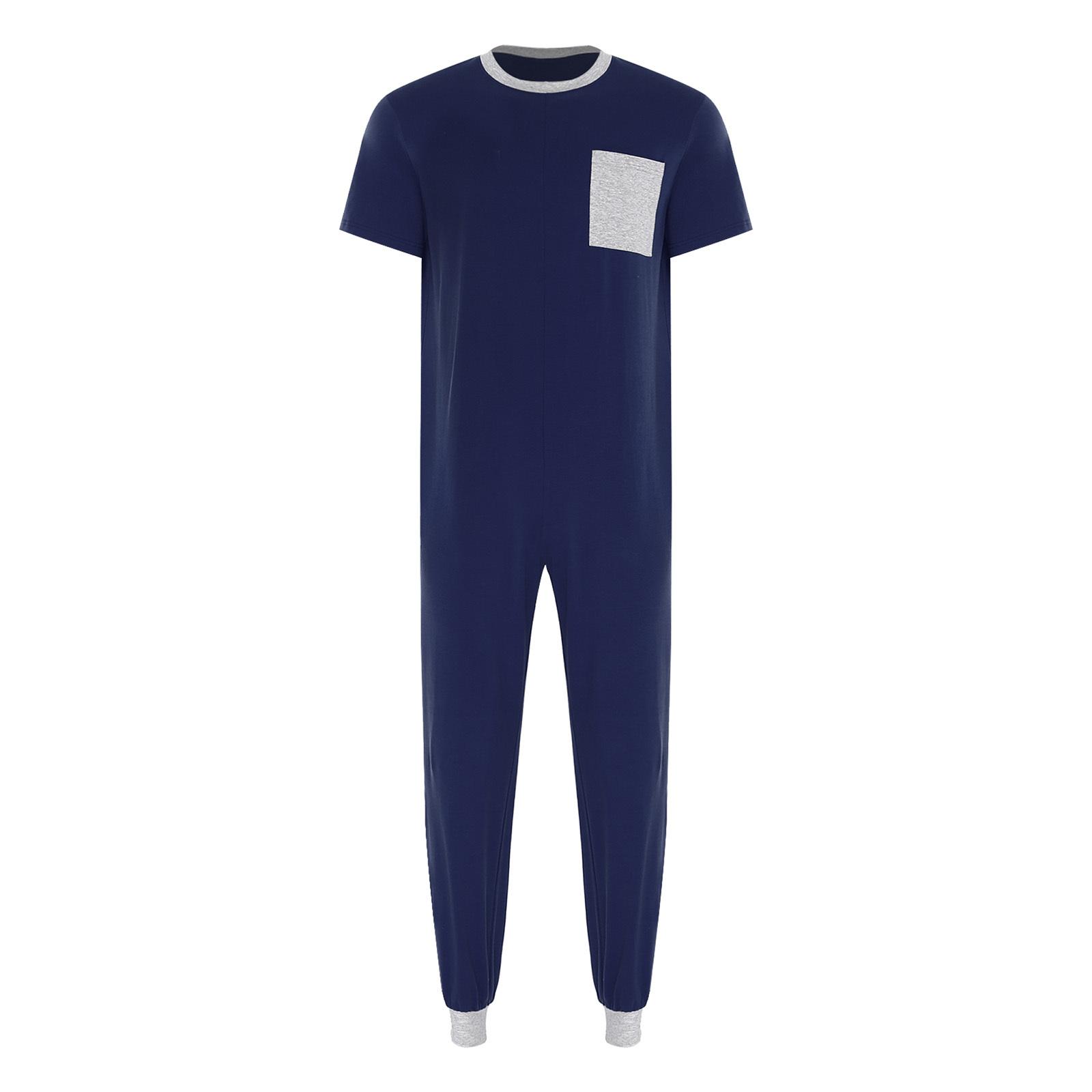 

Unisex Adaptive Jumpsuit Crew Neck Short Sleeve Back Zipper Jogger Pants One Piece Romper Special Needs M темно-синього кольору