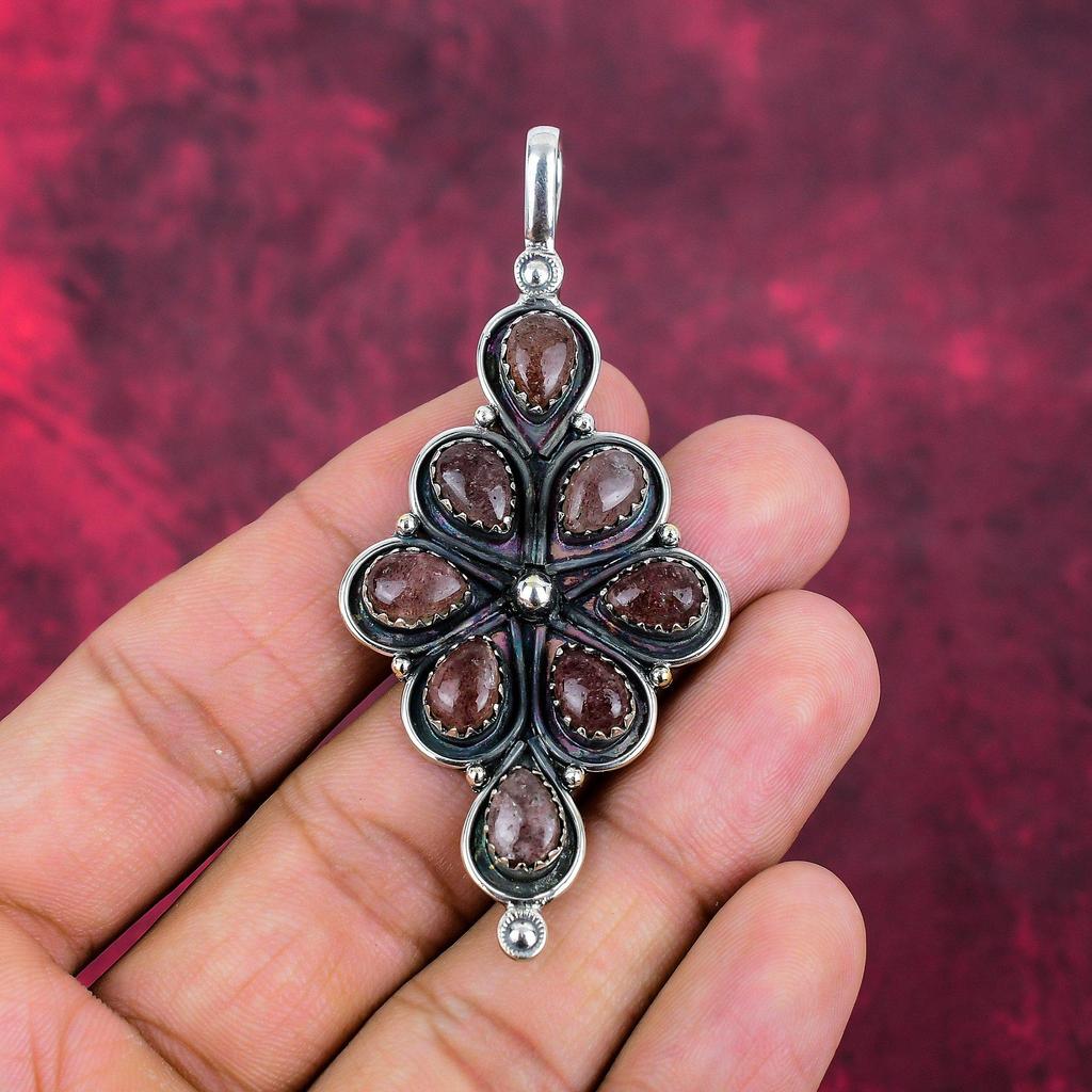 Pandantiv Piatră Soarelui Argint Sterling Solid 925, Bijuterii Pandantiv cu Piatră Prețioasă Făcut Manual, Cadouri Pentru Soție Pandantiv Nou