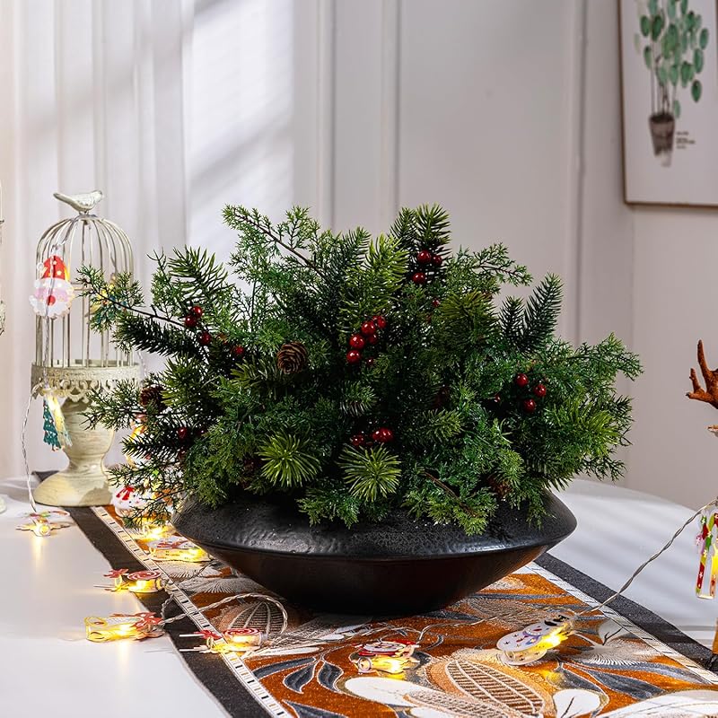 10PCS Artificial Pine Branches with Red Berry Pine Cones Artificial Pine Needles Branches Greenery Stems Fake Greenery Floral Arrangements