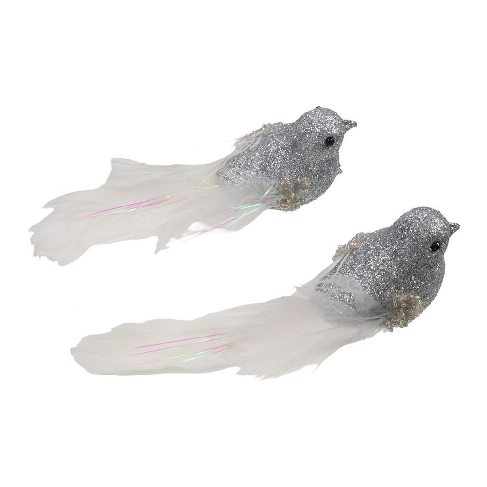 4 Pcs With Clip Christmas Feather Bird Sparkling Colorful Bird Ornaments Simulation Bird  New Year