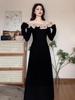 Elegant Hepburn Style French Black Knit Long Sleeve Dress - Women's Autumn 2025 Collection