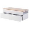 100*50*40cm Height-Adjustable Coffee Table with Hidden Storage, 2 Drawers, Semi-Open Storage, in White + Wood Color