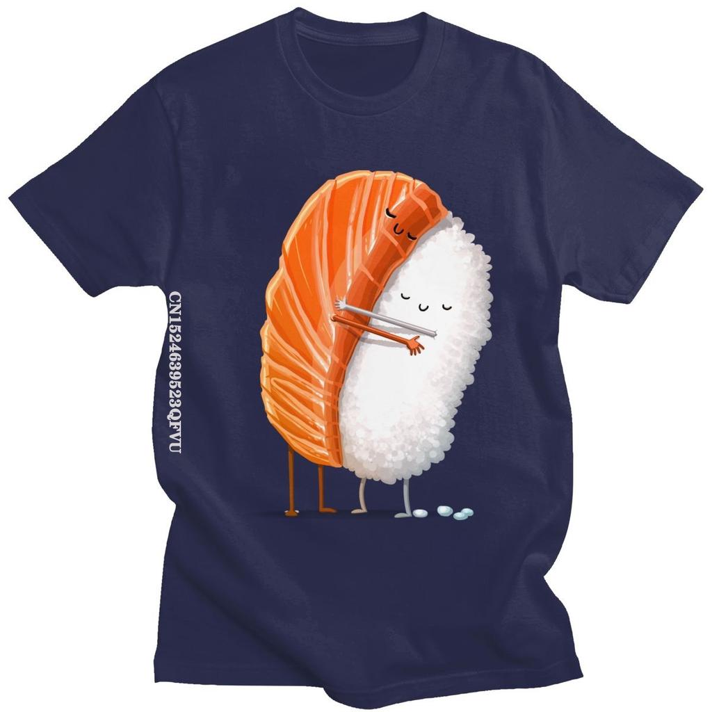 Cute Sushi Hug Tshirts Unisex Pure Cotton Cartoon Japanese Food Tee Streetwear Fashion Top Vintage Novelty Graphic Tshirt