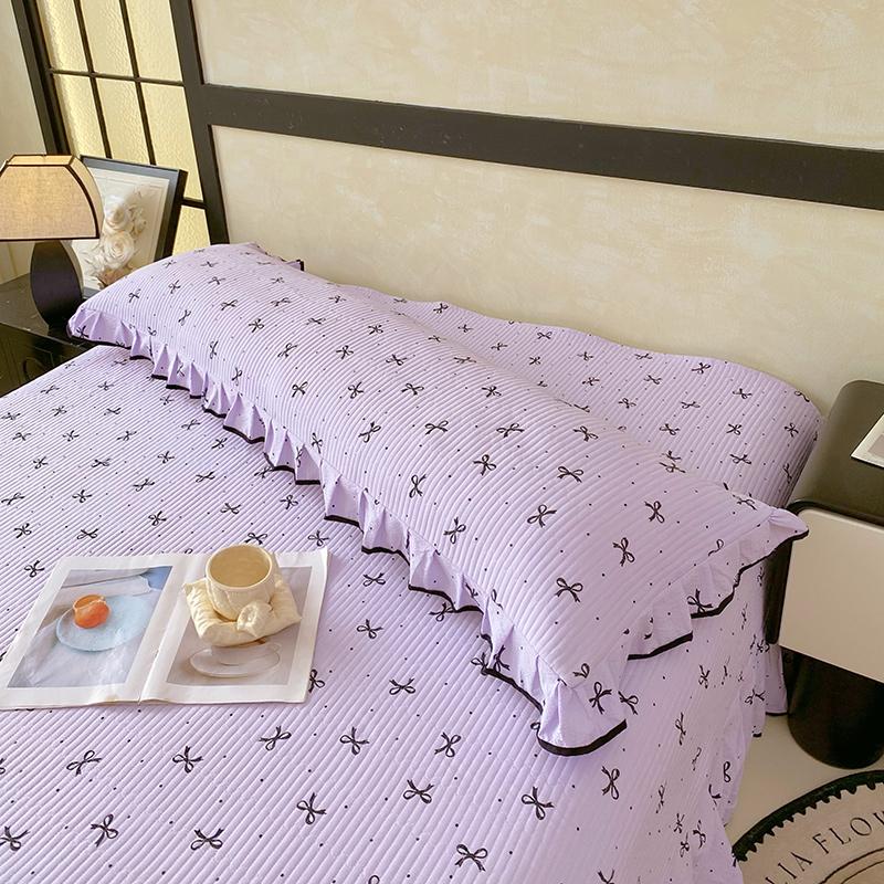 1 pc Long Couple Pillow Shams 100/120/150/180cm Long Pillow Cover with Ruffles Decorative Soft Purple Quilted Pillowcases Cover