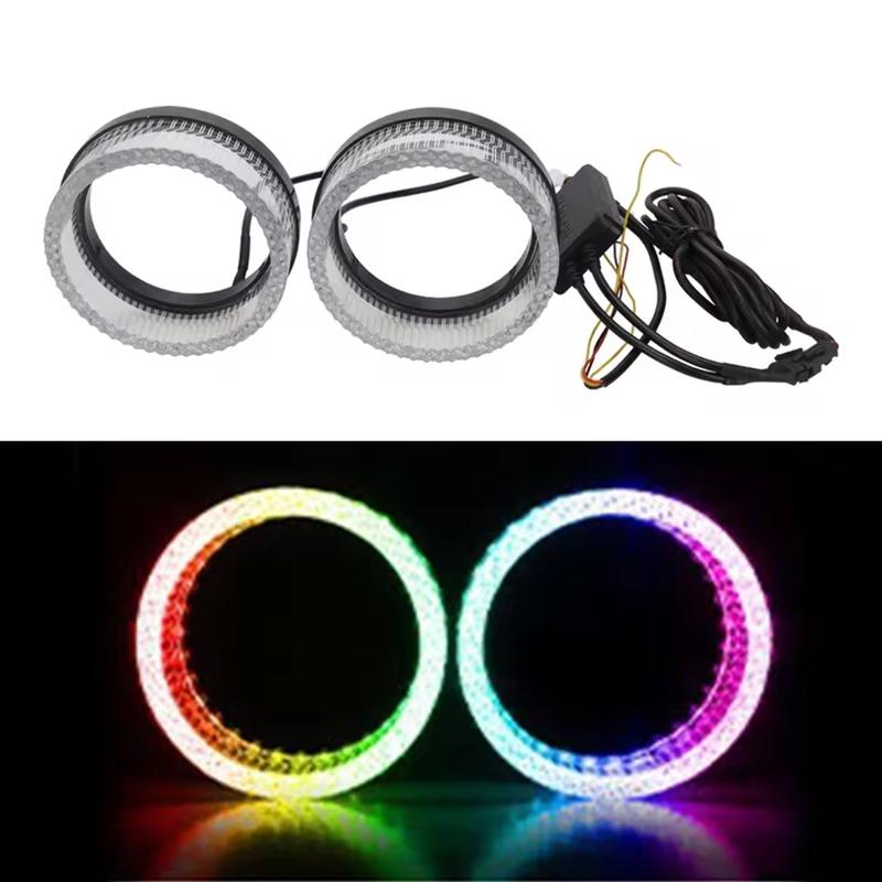 

For Cars 2 In 1 RGB Led Symphony Angel Eyes Ring Light DRL Daytime Running Light With App Control Image Color