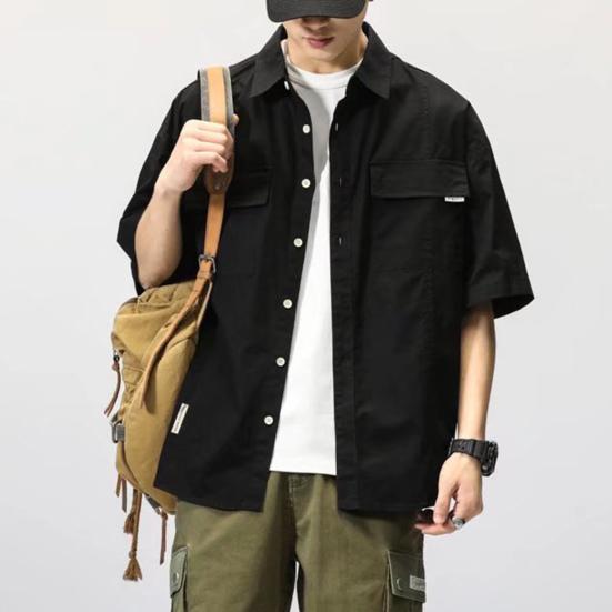 Men Shirt Solid Color Hip-hop Cool Young Style Buttons Loose Type Single-breasted Cardigan Lapel Summer Shirt Men Clothes