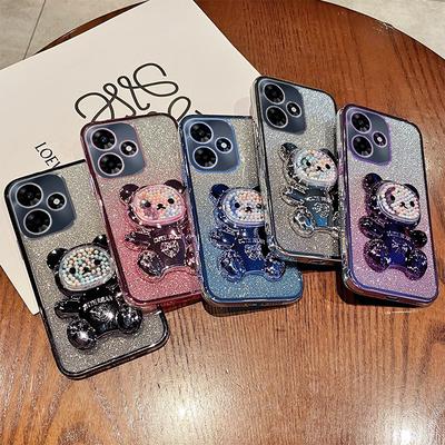 Soporte Portafotos Oso de Caramelo Funda para Teléfono con Purpurina Realme C67 C65 C63 C61 C55 C53 C51 C35 C33 C31 C30 C20 C21Y C25Y C11 C15 C17 4G