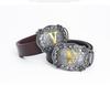 Western Cowboy Zinc Alloy Buckle Cowhide Patterned Elastic Belt for Men - Retro Knight Style