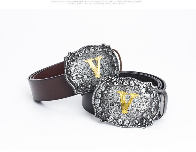 Western Cowboy Zinc Alloy Buckle Cowhide Patterned Elastic Belt for Men - Retro Knight Style