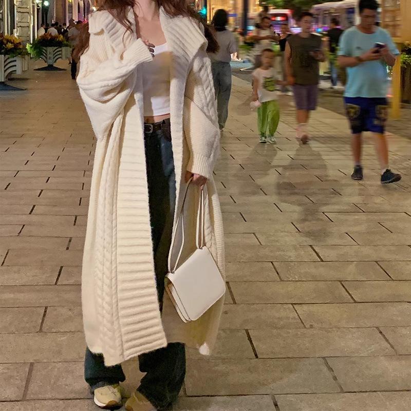 

Женский французский ретро длинный вязаный кардиган с отложным воротником - Коллекция Осень/Зима 2025 One Size слоновая кость