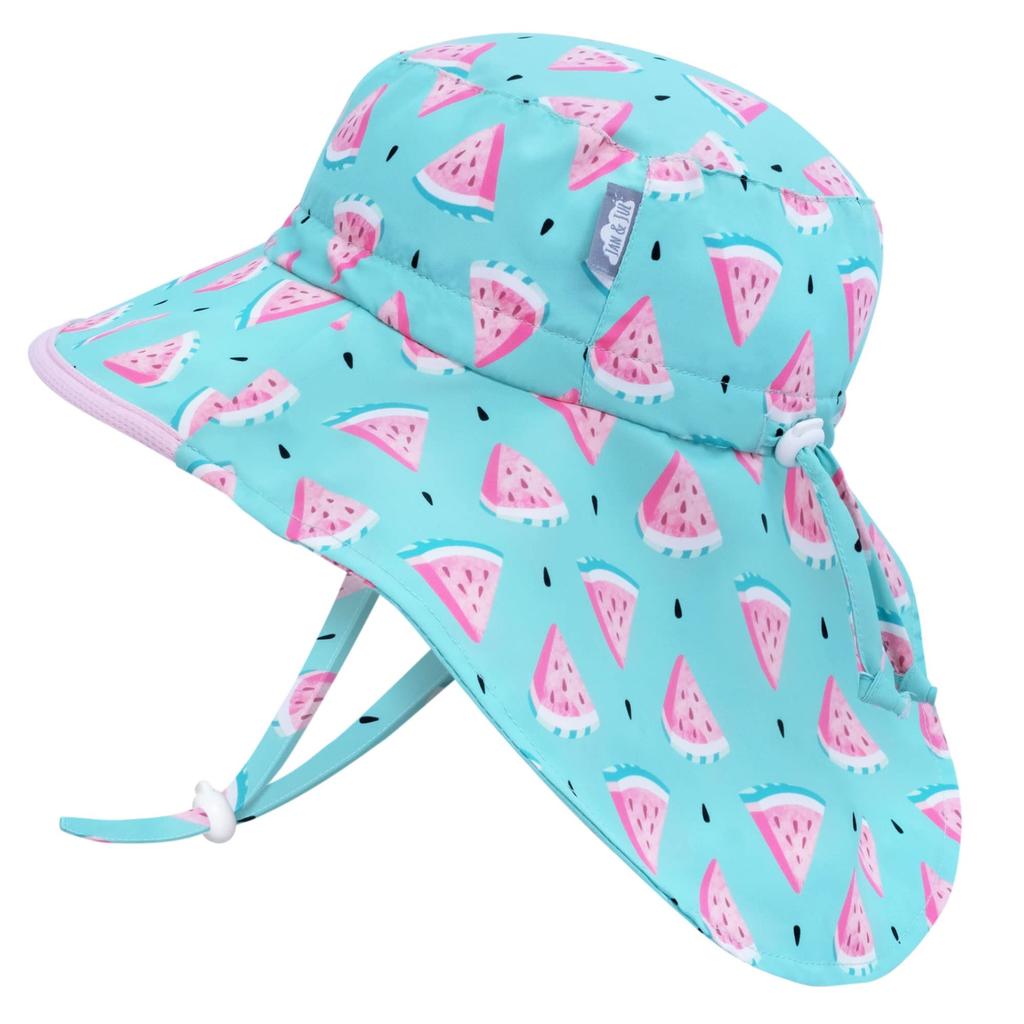 Cute Sun Hat for Girls with Neck Flap for UPF UV for Toddlers [JAN & JUL] Quick-Drying Swimming, 50+ Protection, (M 6-24 months, Watermelon)