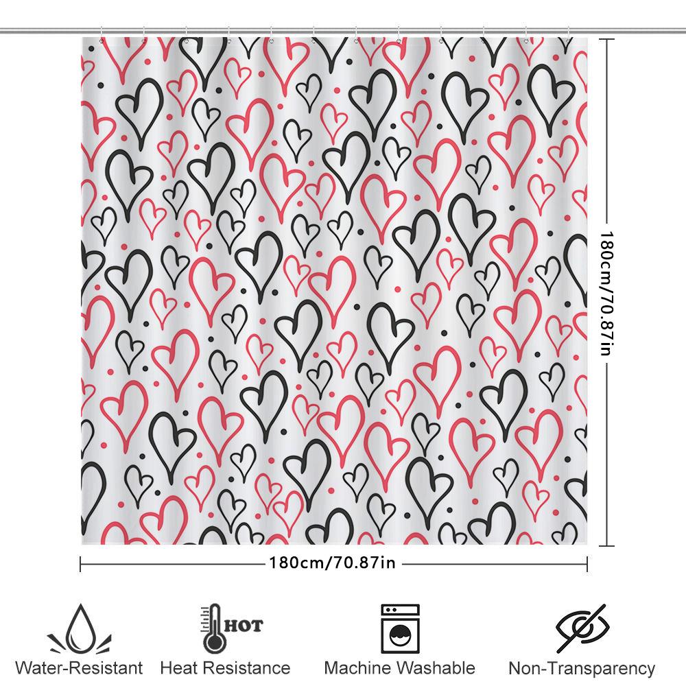 Pink Black Heart Shower Curtain Bathroom Decor Waterproof Fabric Print Home Decoration (B)