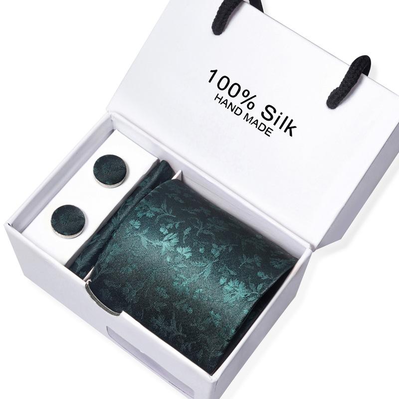 Men'S Business Tie Square Scarf Gift Box Striped Plain Suit Shirt Tie Black Gift Box Set