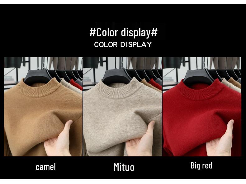 Men's Velvet Knit Sweater - Warm Half-High Collar, Thickened Base Layer