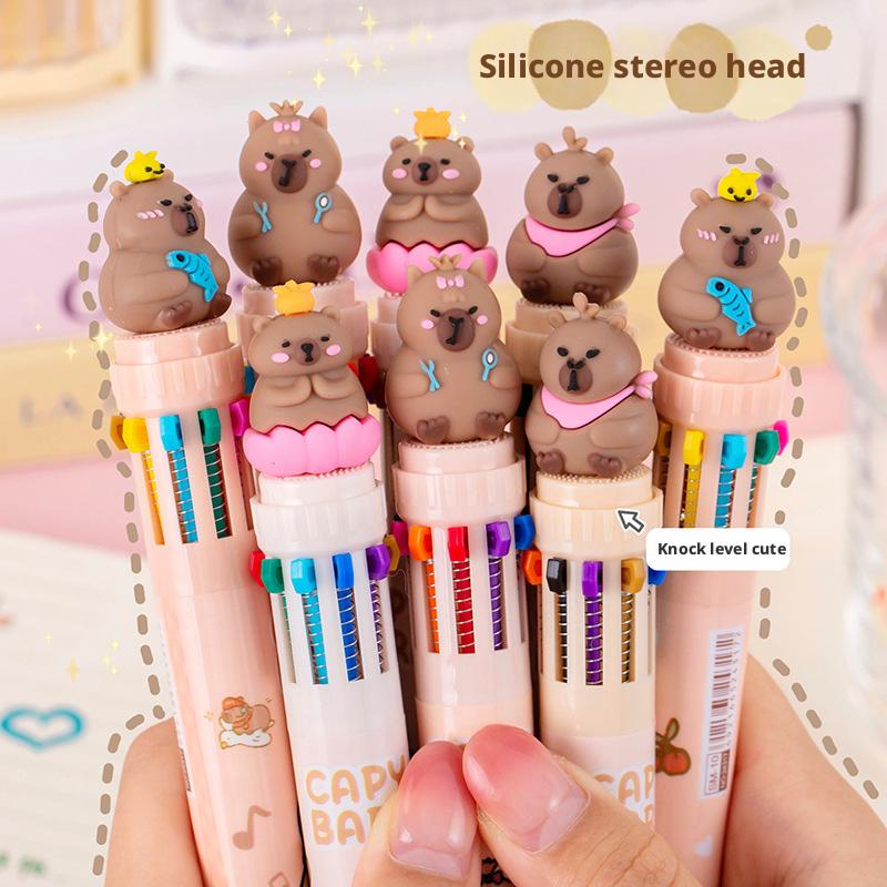 Cute Capybara Multicolor Ballpoint Pens 10 In 1 Retractable 0.7 Mm Capybara School Supplies Fun Pens for Kids Birthday Teen Gift