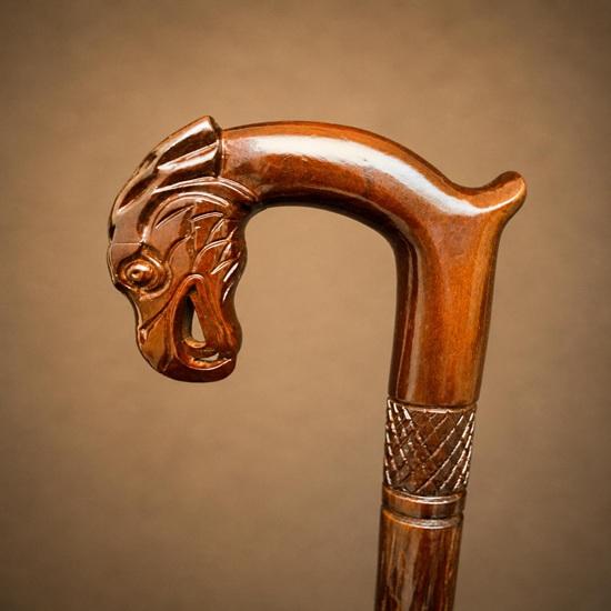 Hand-Carved Eagle Head Walking Cane, Snake Climbing Tree Design, Solid Wood Gentleman's Cane