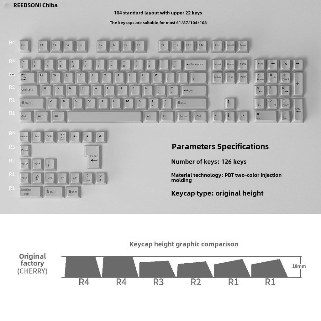126-klawiszowe dwukolorowe nakładki na klawisze PBT do klawiatur mechanicznych