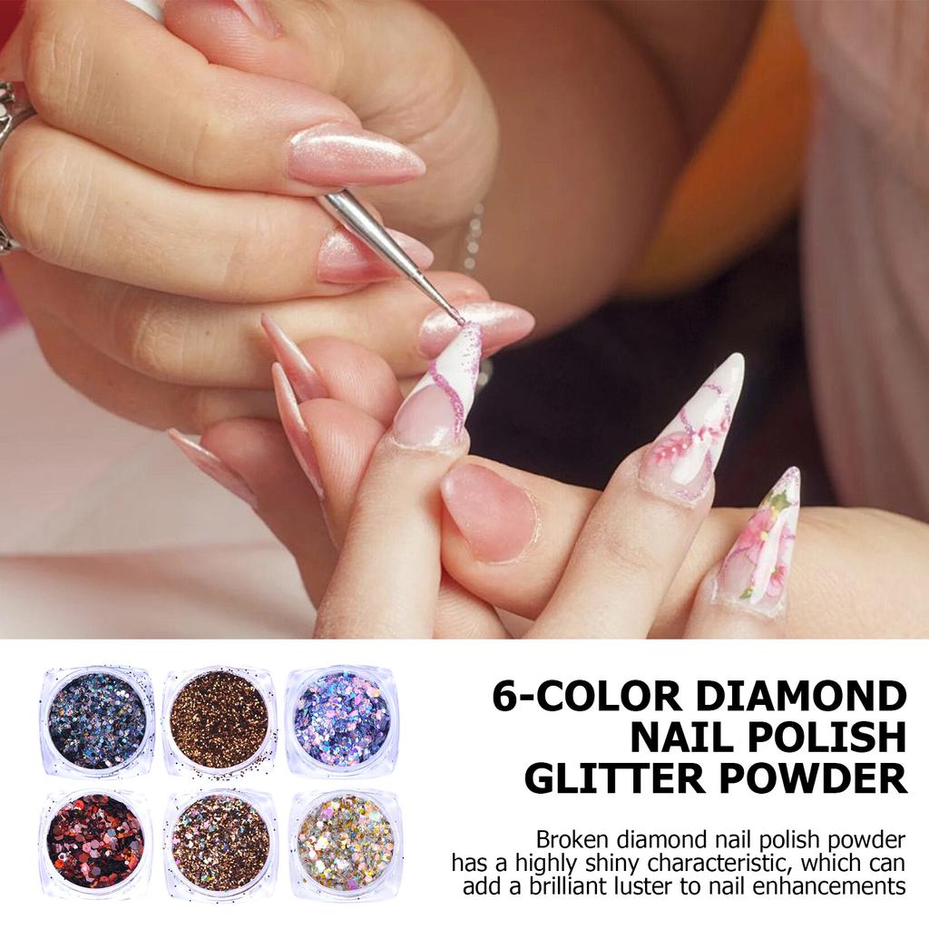 6 Color Nails Powder for Women Nails Glitter Dust Fine Shine Pigment Nails Art Powder for Nails Art Decorations