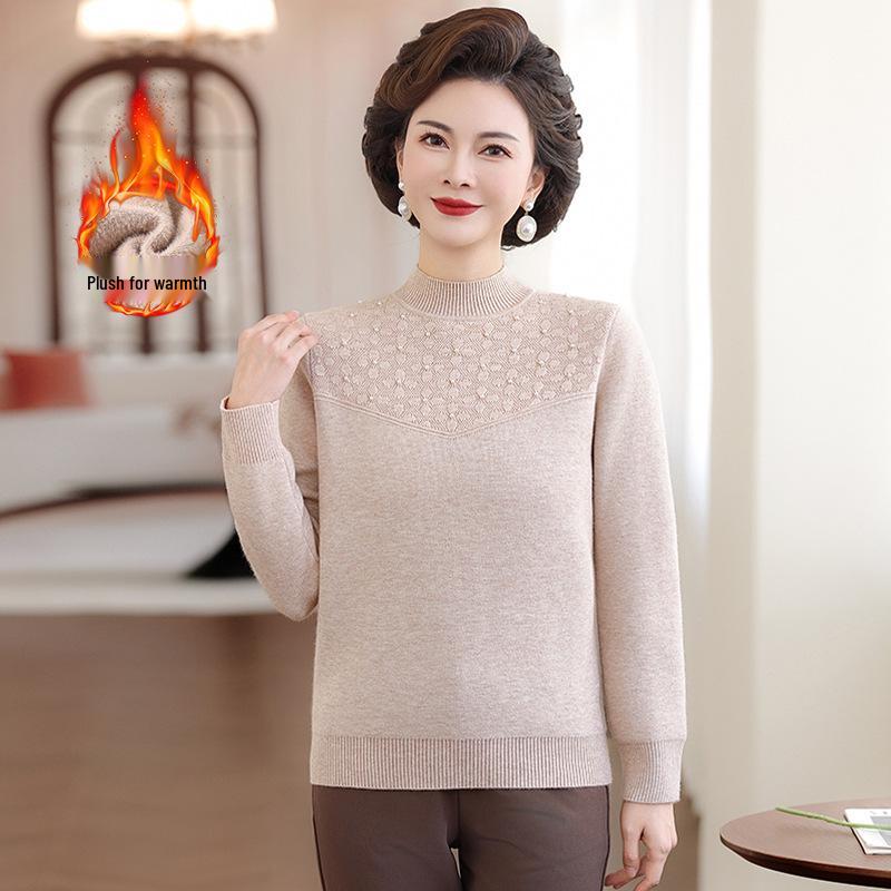 Mom's Velvet Knitwear: Autumn/Winter Warm Sweater for Middle-Aged & Elderly Women