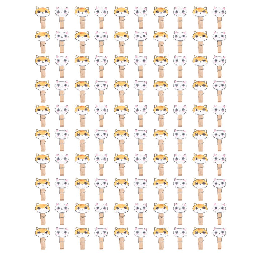 100PCS Cat Clothes Pins Cute Cartoon Beech Wood Multifunctional Laundry Clothes Pins