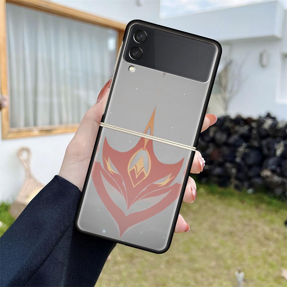 

Чехол Genshin Impact с логотипом аниме для Samsung Galaxy Z Flip 3 4 5G, черный жесткий корпус для телефона из ПК Z Flip4, роскошный сегментированный чехол Samsung Z Flip 3 5G