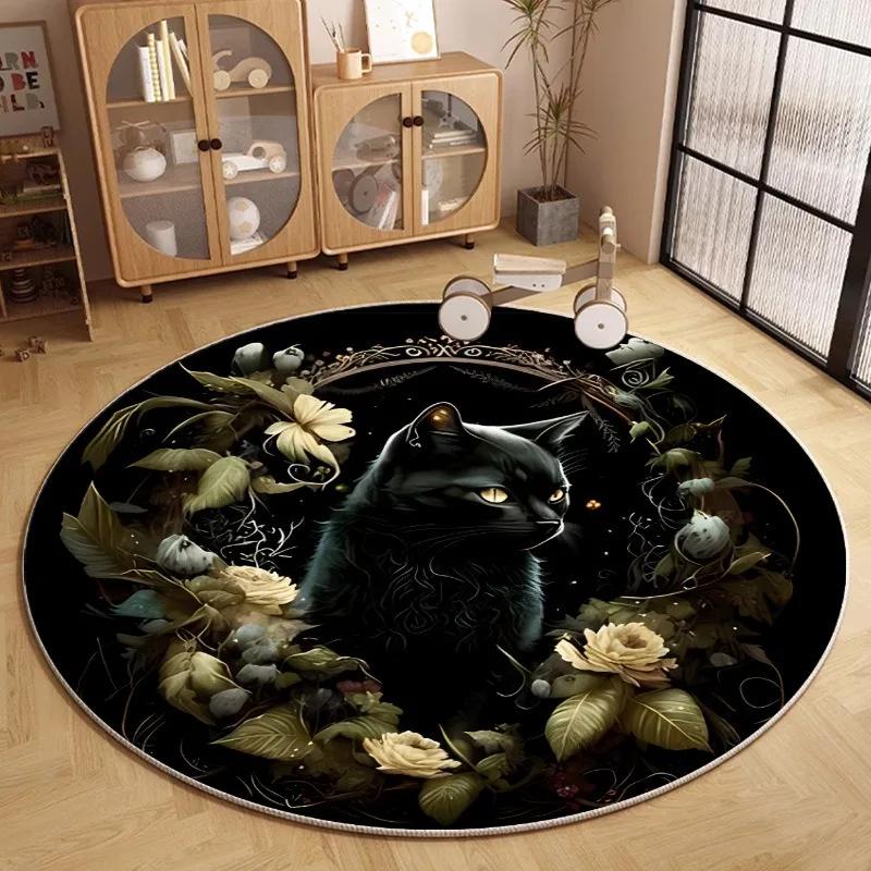 

Cat Circular Carpet with Anti Slip Backing Flannel Carpet Machine Washable for Living Room Lightweight Home Decor 60cm
