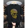 Men'S Casual Print T-Shirt with a Gilded Skull Design - Featuring a Round Neck, Short Sleeves,Street Hip-Hop Style,Summer Fashion Trend,Sporty