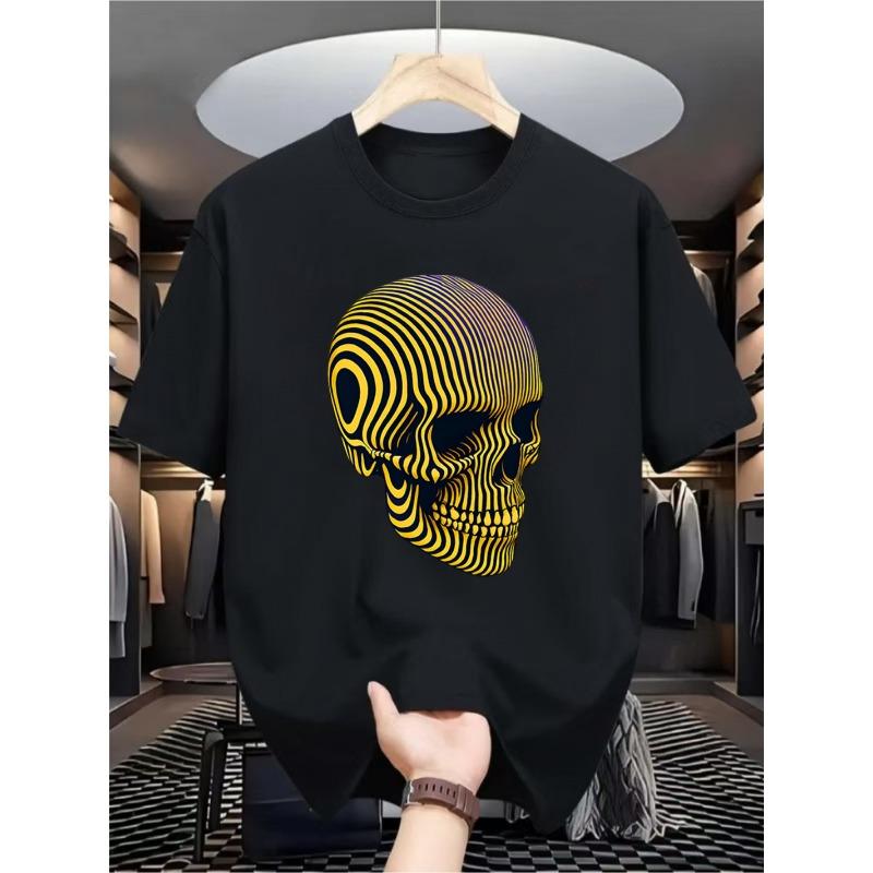 Men'S Casual Print T-Shirt with a Gilded Skull Design - Featuring a Round Neck, Short Sleeves,Street Hip-Hop Style,Summer Fashion Trend,Sporty