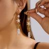 Metal Scallop Long Tassel Earrings for Women Starfish Conch Shell Imitation Pearl Drop Earrings Simple Summer Vacation Jewelry