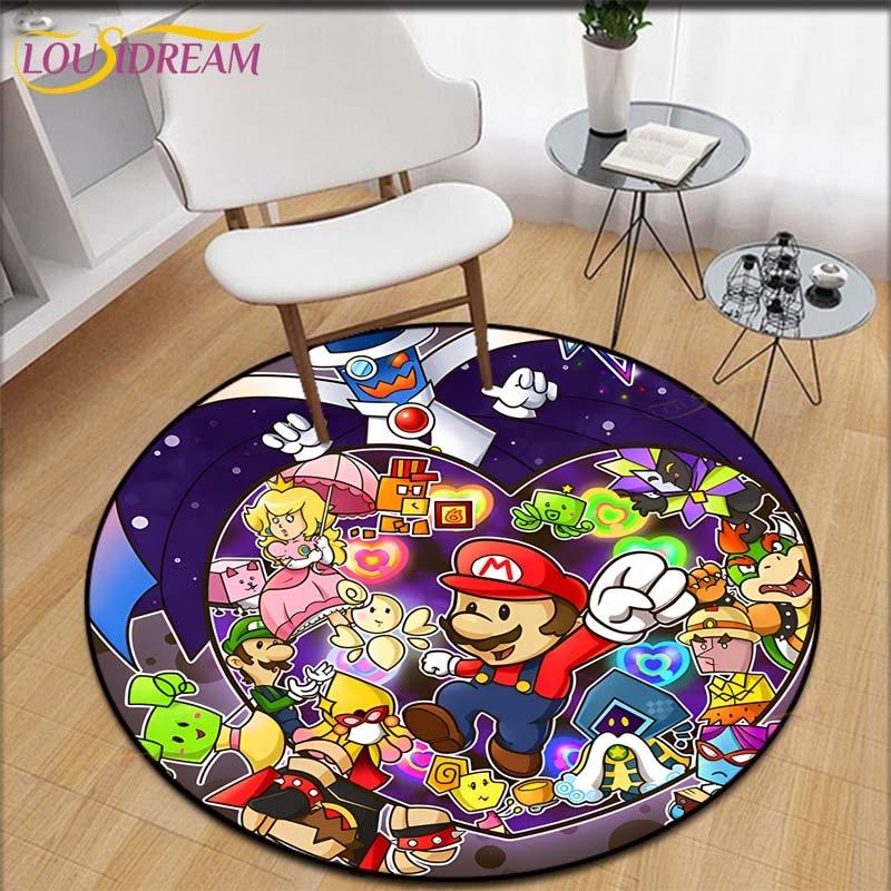 Cartoon Mario Bros Round Children Carpet Anime Pattern Children Flannel Carpet Baby Hand Print Carpet  Anime Rug