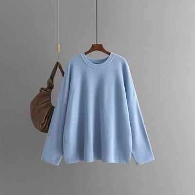 Herbst Winter Vintage Lose Langarm Top Einfarbig Pullover Strickwaren Oansatz Pullover
