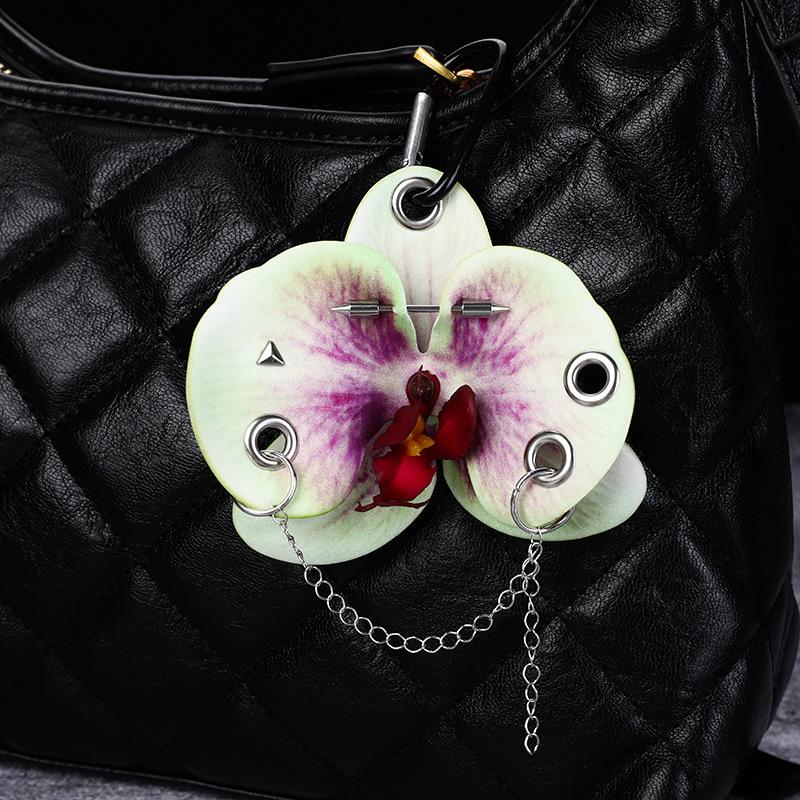 Exquisite Simulation Phalaenopsis Keychain Backpack Decoration Gifts Creative Hand-Punched Puncture Simulation Flower Keyring