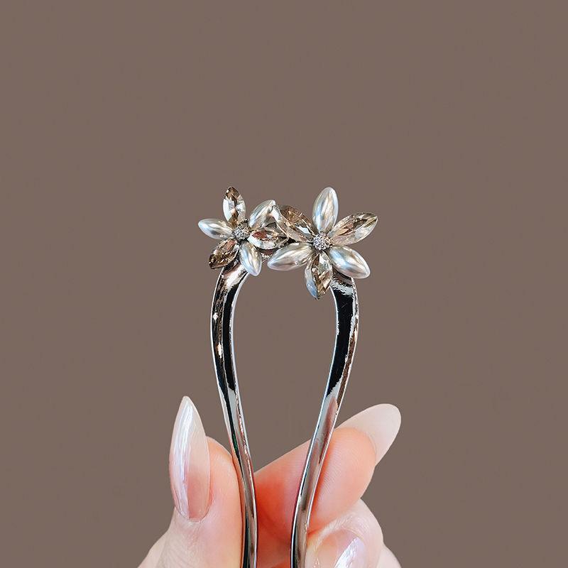 New Chinese Style High-end Water Diamond Flower Goddess Hairpin U-shaped Hairpin Daily Hair Tying Versatile Hair Accessories