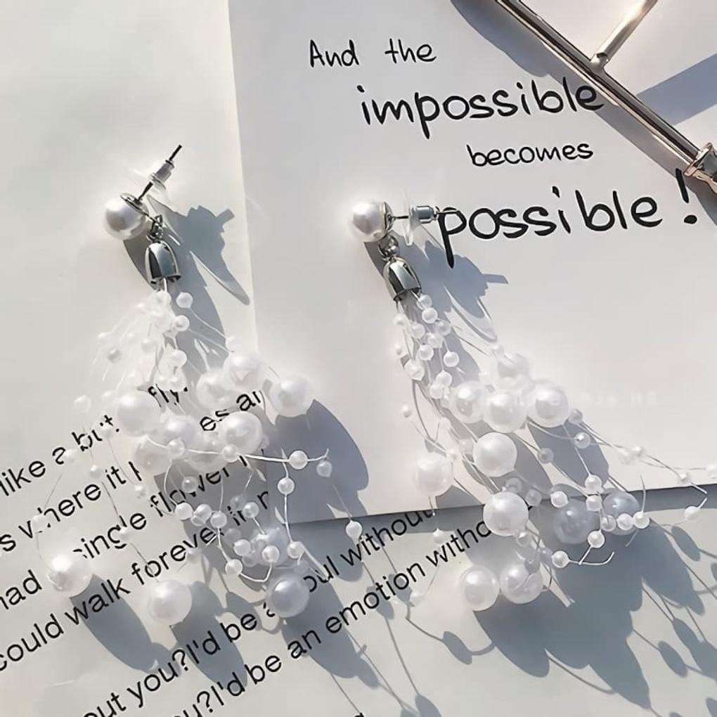 

Women s Daily Pearl Bubble Long Earrings