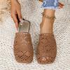 2024 Women's Hollow Lace Knit Sandals: Solid Color Flat One-Strap Slippers with Rubber Toe Cap