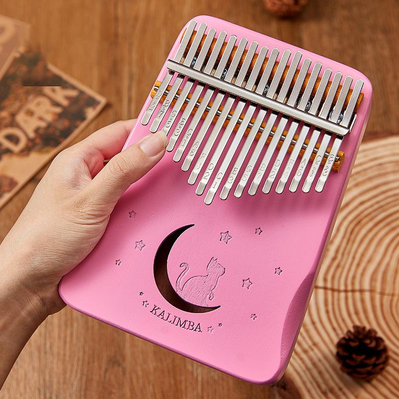 17 key Mahogany Kalimba 21 Key Thumb Piano Finger Piano for Beginner Cat Moon Mbira Gifts for Adults/Kids
