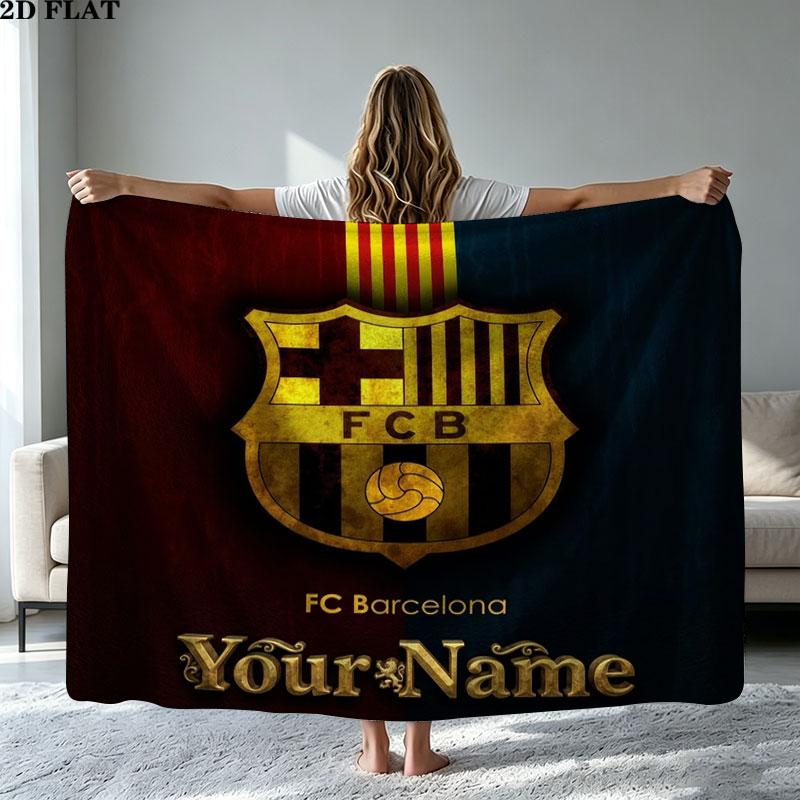 1PC FC Barcelona Custom Name Patterned Flannel Blanket Suitable For All Seasons for Home Decor Warmth and Comfort Gifts Holiday Present