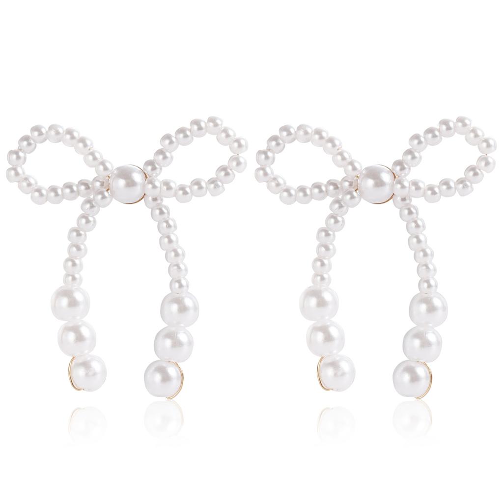 Cross-Border Jewelry, Retro Imitation Pearl Bow Floral Hand-Woven Earrings Internet Celebrities Popular Earrings Women
