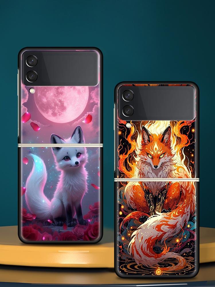 Red Fox Hard PC Phone Case For Samsung Galaxy Z Flip 7 6 5 4 Black Cover For Galaxy Z Flip 3 Foldable Shell Fundas Capas Coque