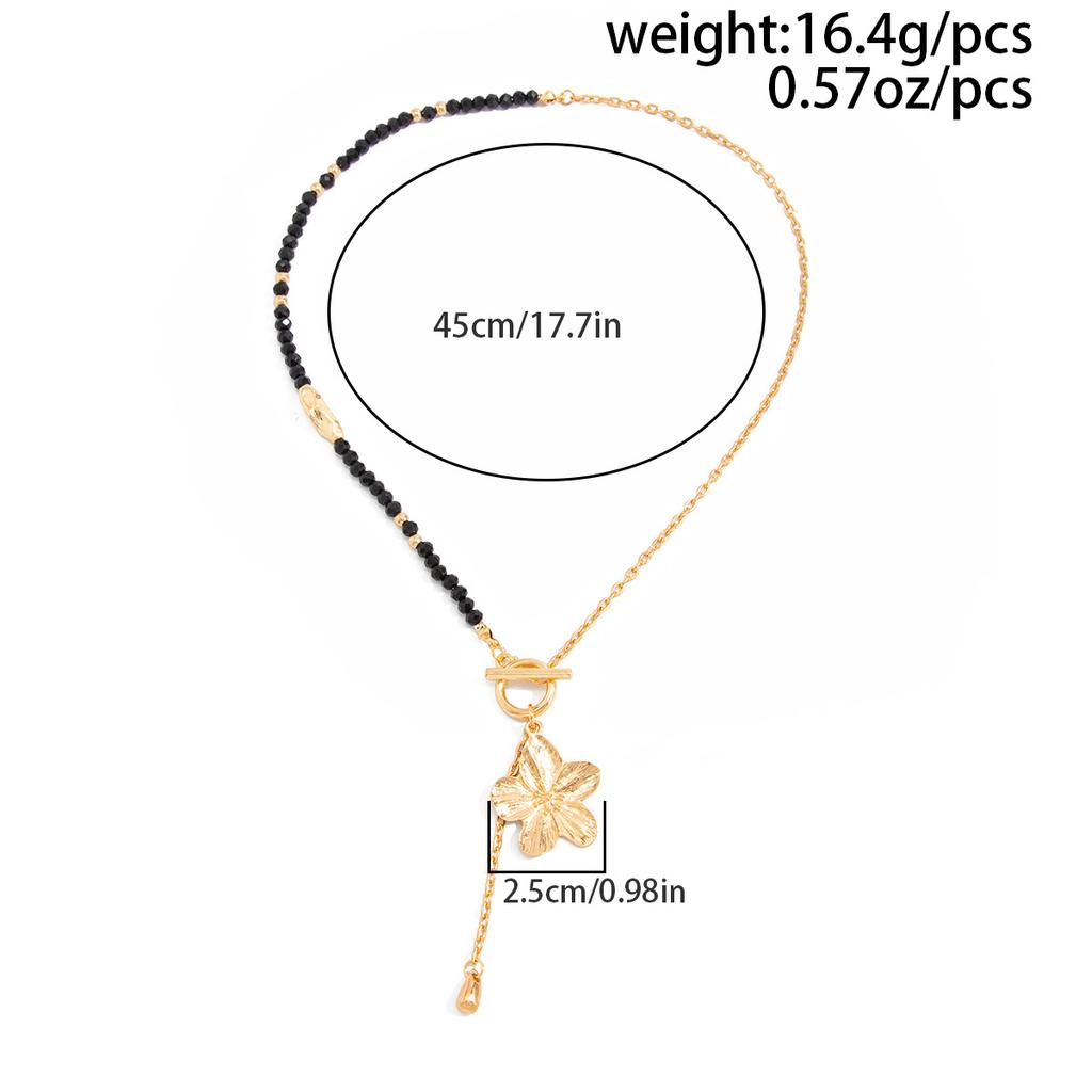 Flower Pendant Necklace for Women Vintage Adjustable Crystal Beaded Choker Jewelry Accessory