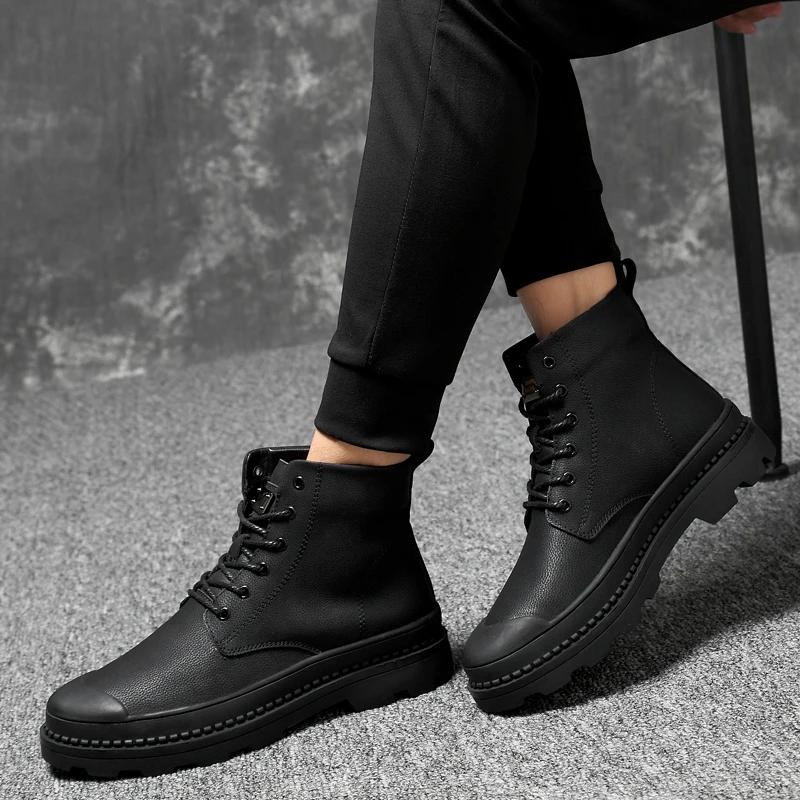 Fashion Men Shoe 2024 Fashion High Quality Men's Motorcycle Boots New Male Comfortable Walking Shoe Genuine Leather Sewing Boots for Men
