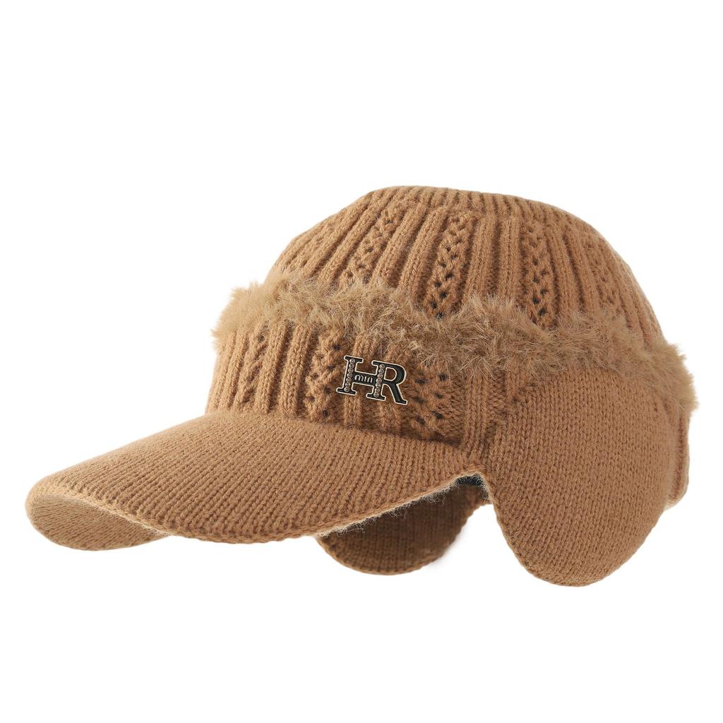 Autumn and Winter Knitted Empty Top Hat, Letter Plush Duck Tongue Wool Hat, Women's Outdoor Cycling Windproof Ear Hat
