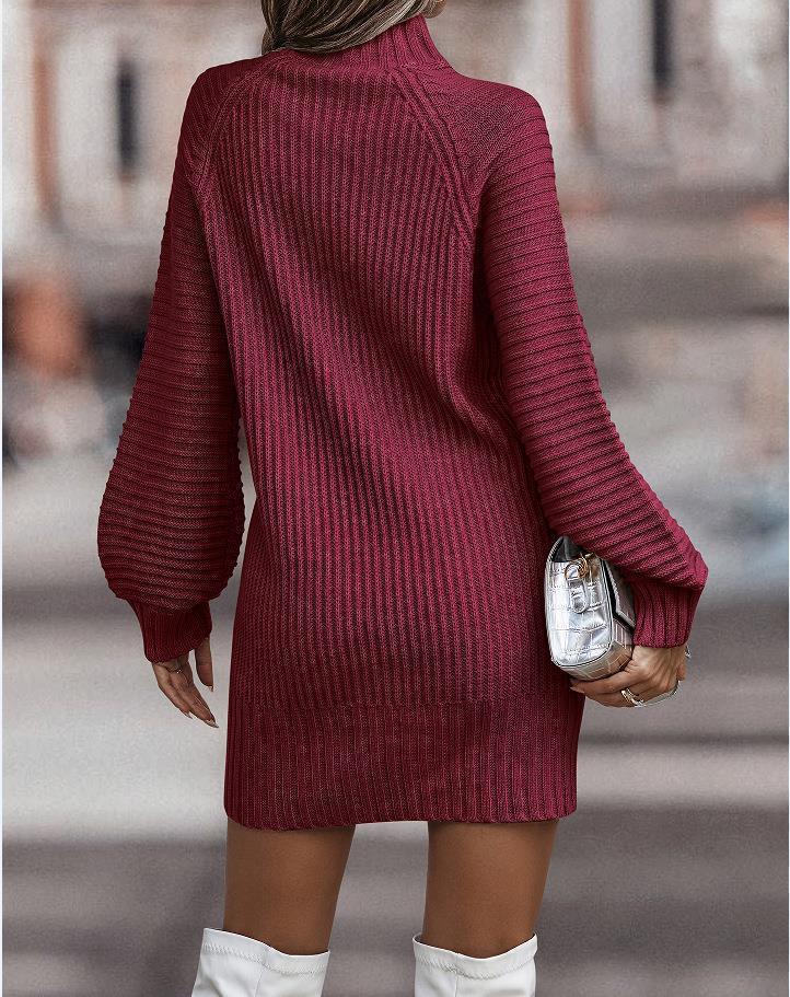 Vestido Suéter Feminino de Manga Longa - Outono/Inverno Cor Sólida, Branco/Preto