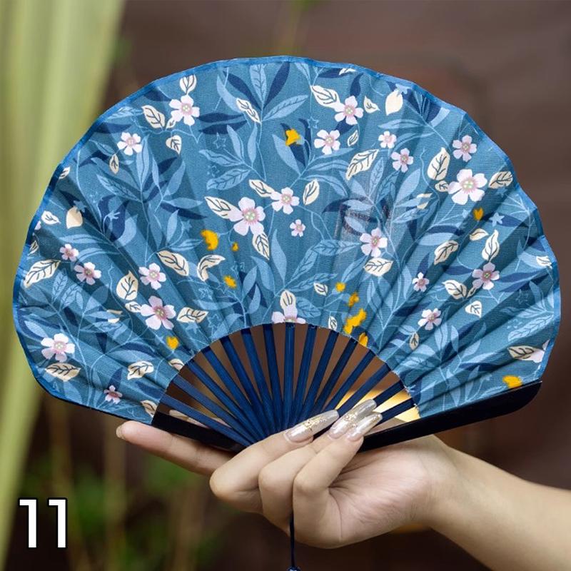 Vintage Shell-Shaped Folding Fan Portable Retro Cotton-Linen Chinese Style Hand Fold Fans Cheongsam Catwalk Dance Props Gifts