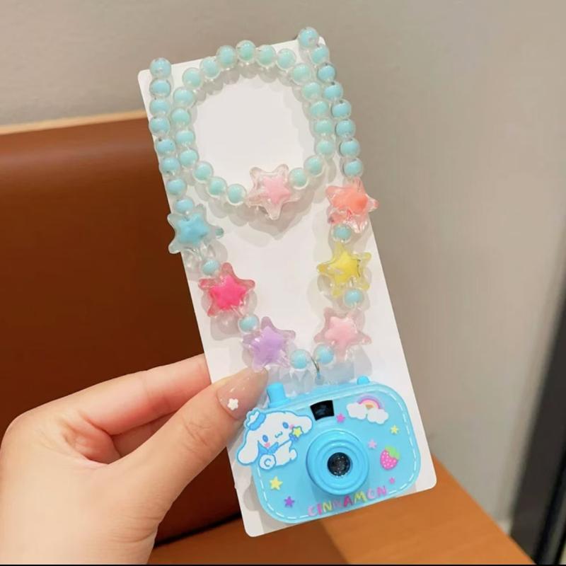 2Pcs Cute Glowing Toy Cartoon Sanrio Kuromi Children Projection Camera Beaded Necklace Bracelet Jewelry Girl Birthday Gift